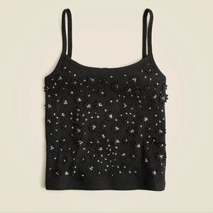 NWT J. CREW Floral Embellished Rib Tank Top Black Large